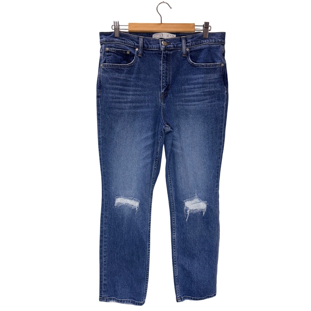AYR The Yes Yes Yes High Rise Straight Leg Denim Size 33 Distressed Made in USA